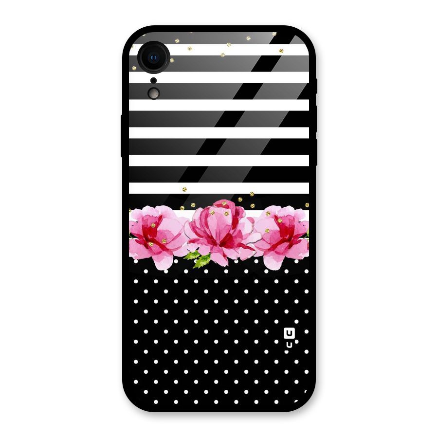 Polka Floral Stripes Glass Back Case for iPhone XR