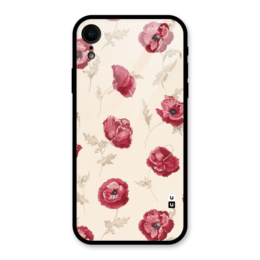 Red Rose Floral Art Glass Back Case for iPhone XR