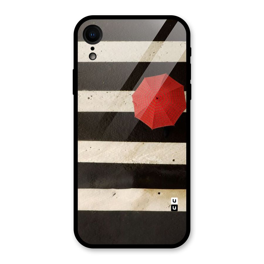 Single Red Umbrella Stripes Glass Back Case for iPhone XR