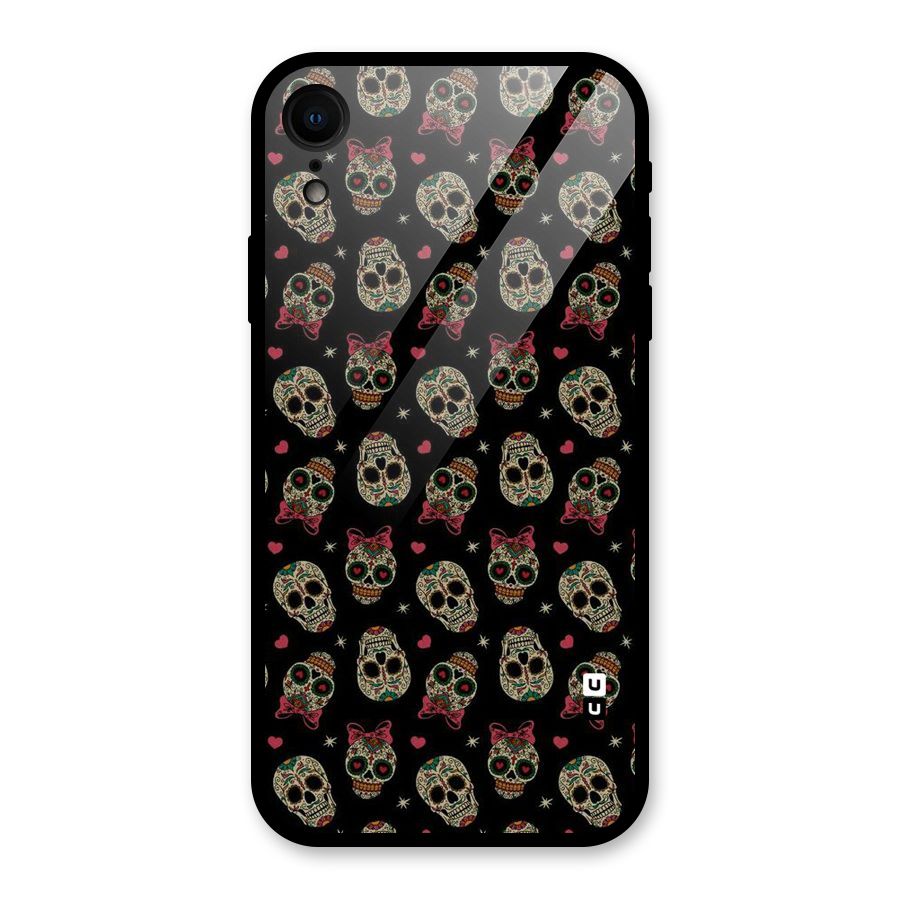 Skull Pattern Glass Back Case for iPhone XR