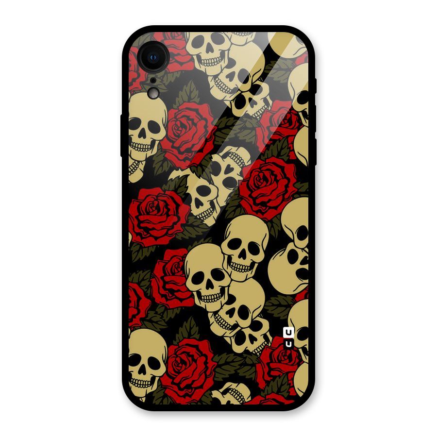 Skulled Roses Glass Back Case for iPhone XR