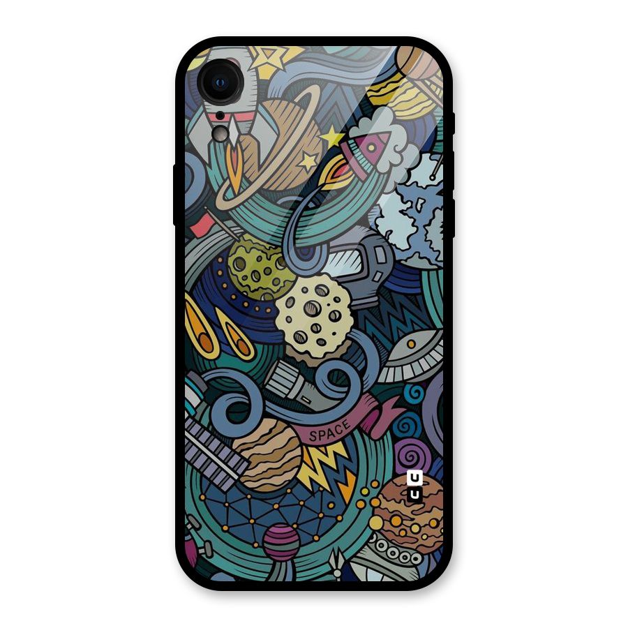 Space Pattern Blue Glass Back Case for iPhone XR