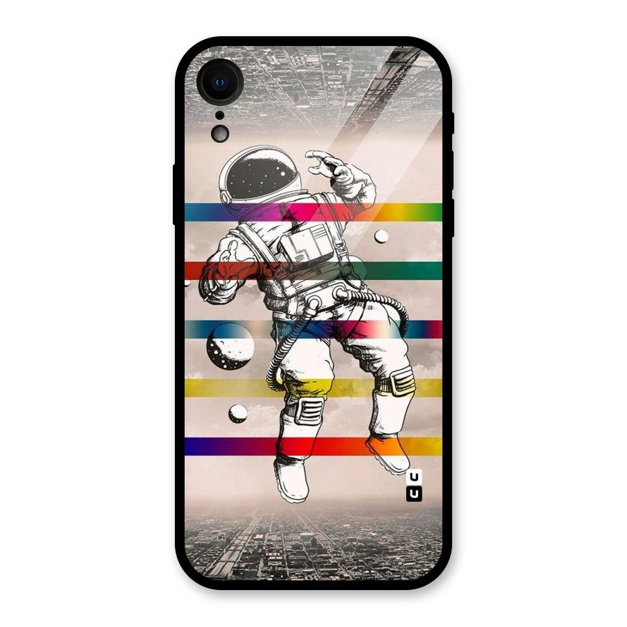 Spaceman Rainbow Stripes Glass Back Case for iPhone XR