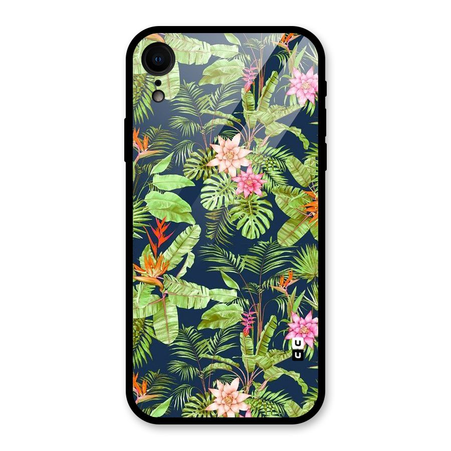Tiny Flower Leaves Glass Back Case for iPhone XR