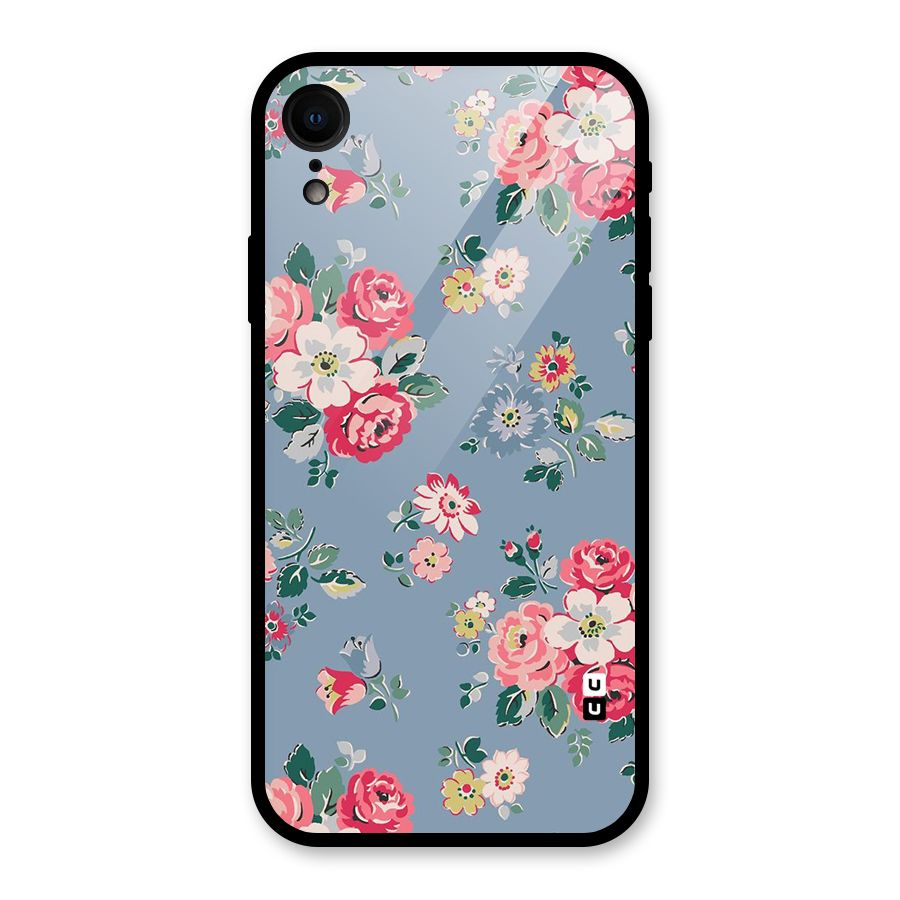 Vintage Flower Pattern Glass Back Case for iPhone XR
