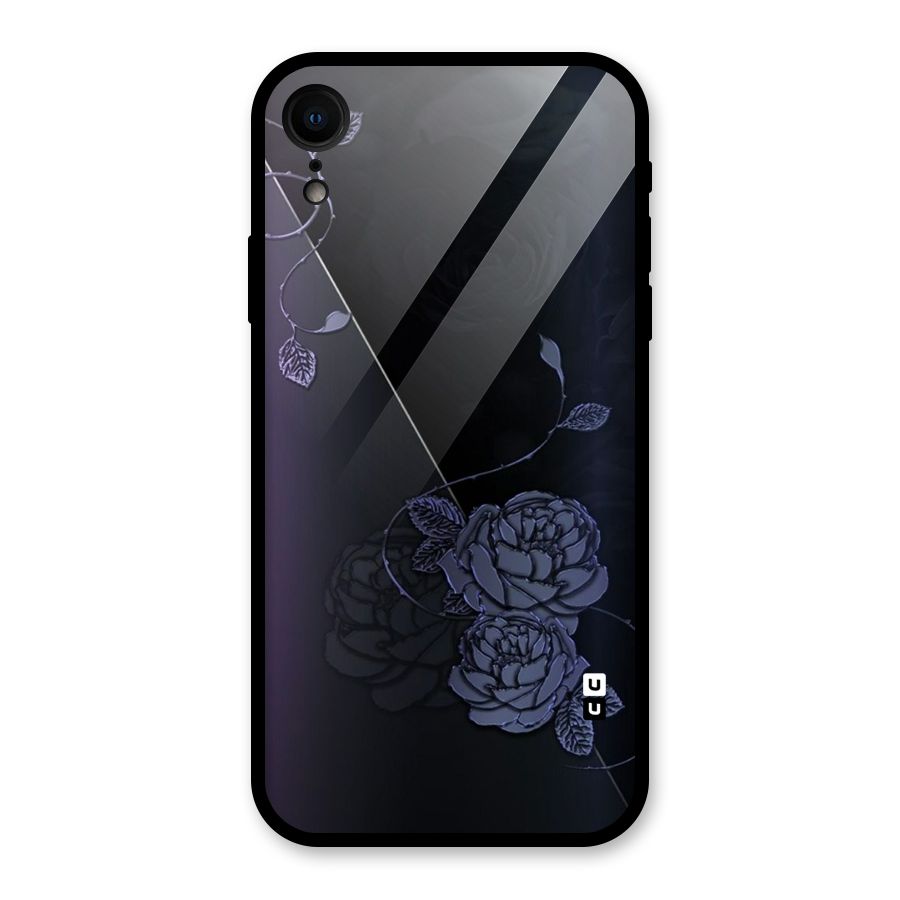 Voilet Floral Design Glass Back Case for iPhone XR