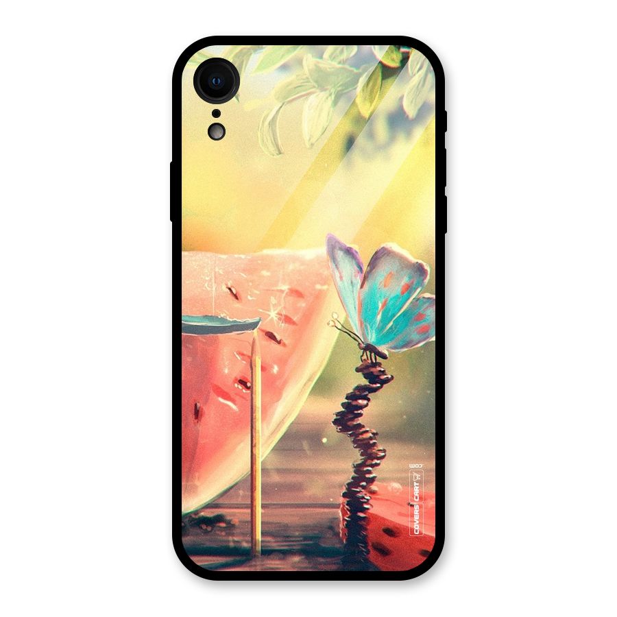 Watermelon Butterfly Glass Back Case for iPhone XR