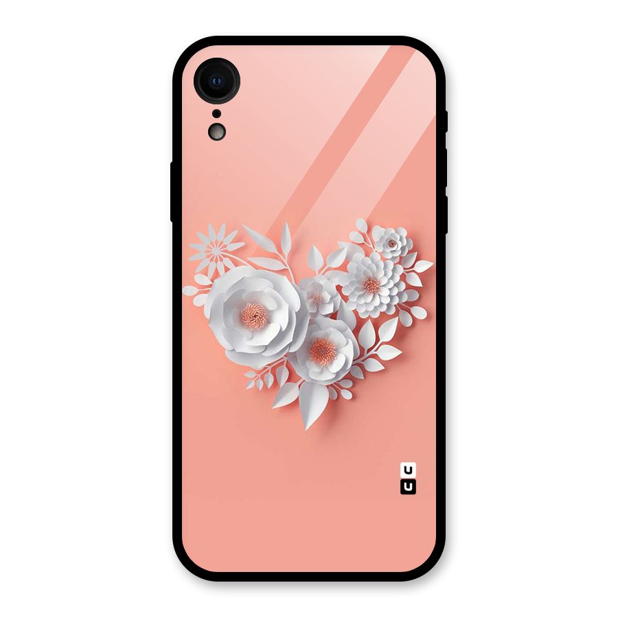 White Paper Flower Glass Back Case for iPhone XR