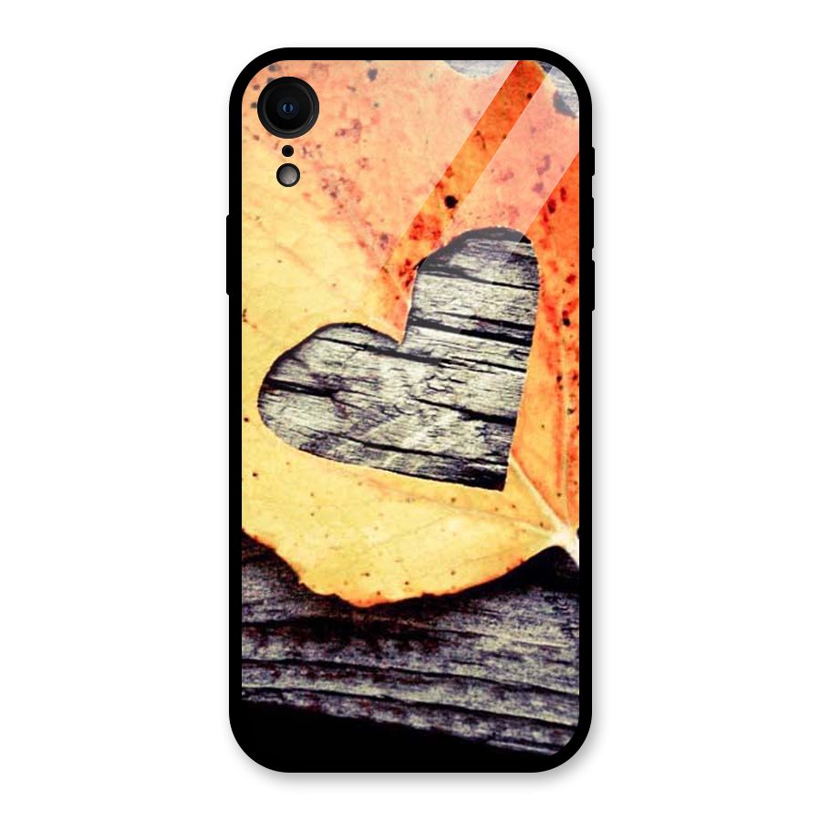 Wood Heart Leaf Glass Back Case for iPhone XR