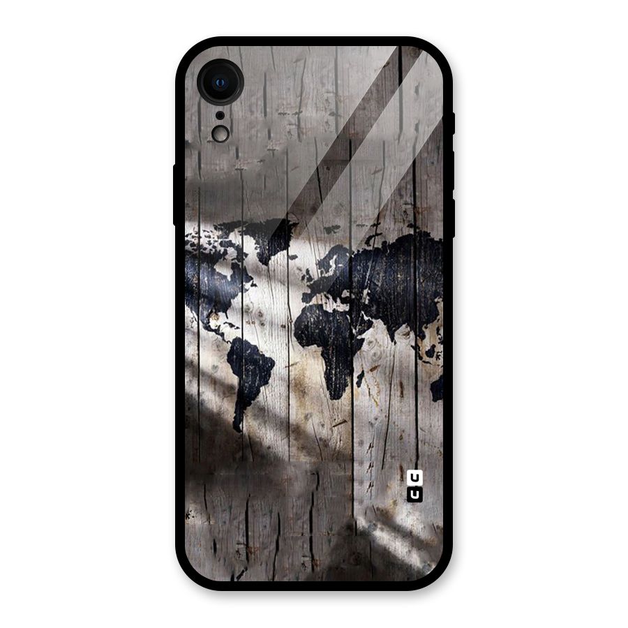 World Map Wood Design Glass Back Case for iPhone XR