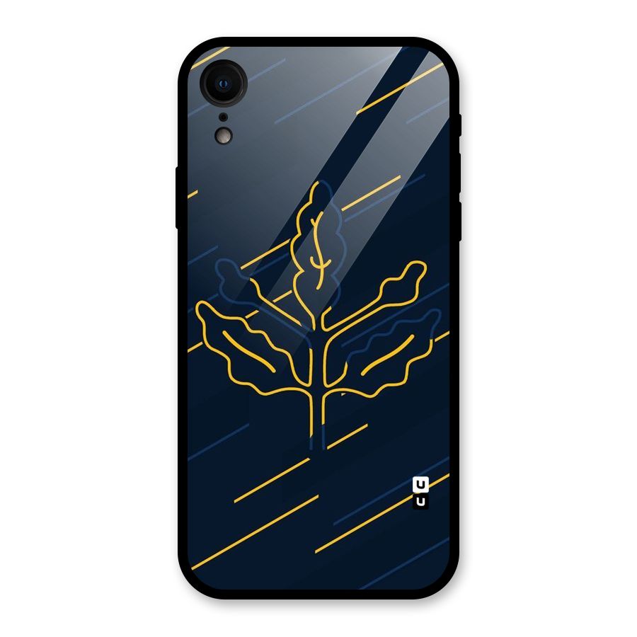Yellow Leaf Line Glass Back Case for iPhone XR