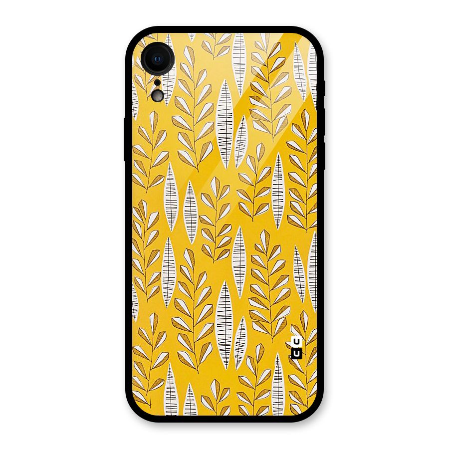 Yellow Leaf Pattern Glass Back Case for iPhone XR